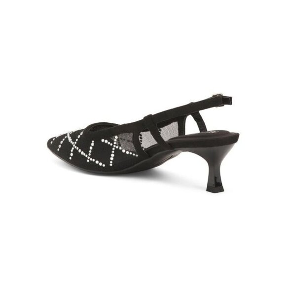 Anne Klein Womens Black Rhinestone Mesh Slingback Kitten Heels Sz 7.5 New - Picture 2 of 10